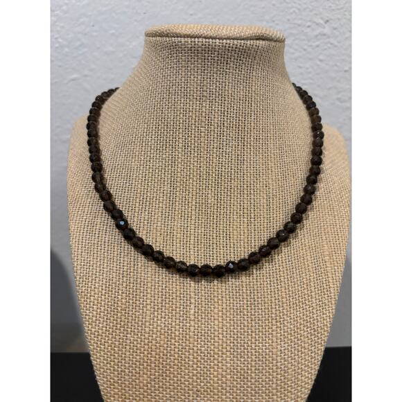 Faceted Smokey Quartz Faceted Beads Necklace Sterling Silver Clasp - Picture 2 of 4
